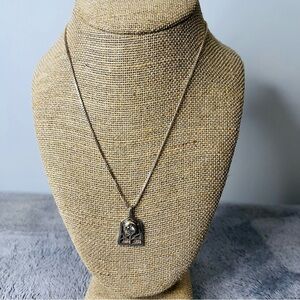 Sterling Silver Geometric Pendant Necklace with Cubic Zirconia Stone 18in